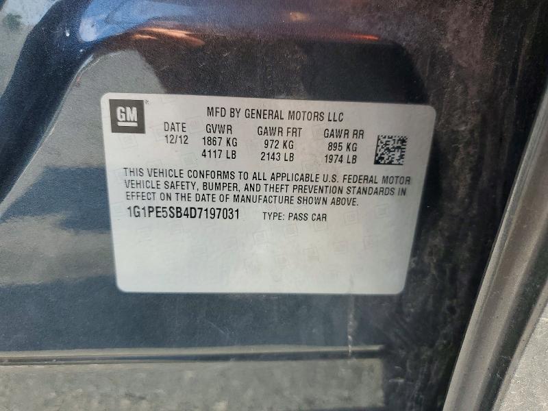 Продаж на аукціоні авто 2013 Chevrolet Cruze, vin: 1G1PE5SB4D7197031, номер лоту: 57111046