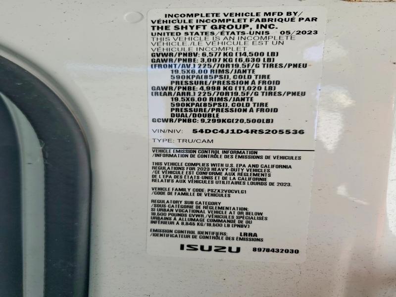 58325996 :رقم المزاد ، 54DC4J1D4RS205536 vin ، 2024 Isuzu Npr Hd مزاد بيع