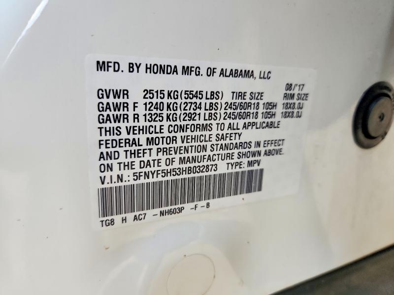 Aukcja sprzedaży 2017 Honda Pilot, vin: 5FNYF5H53HB032873, numer aukcji: 58774556