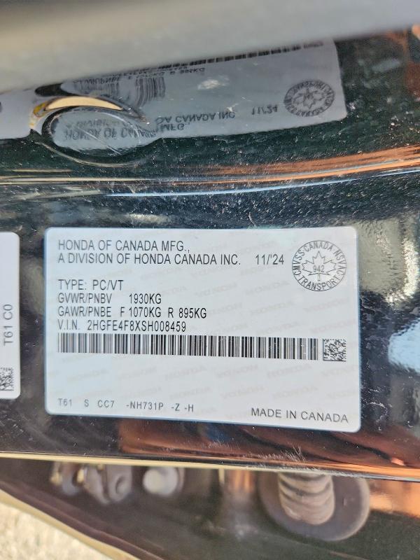Продажа на аукционе авто 2025 Honda Civic, vin: 2HGFE4F8XSH008459, номер лота: 53595236
