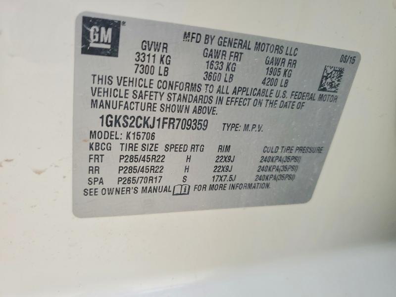 58458936 :رقم المزاد ، 1GKS2CKJ1FR709359 vin ، 2015 Gmc Yukon مزاد بيع