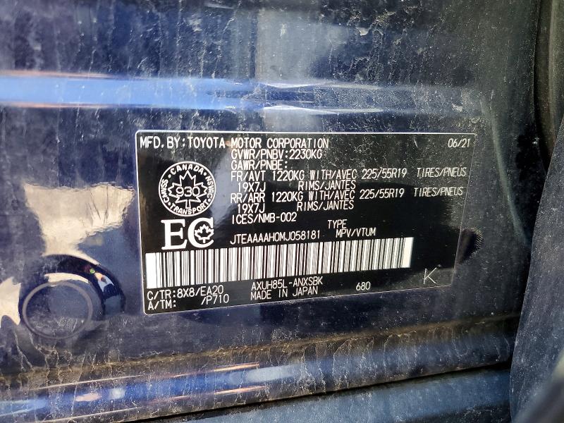 Aukcja sprzedaży 2021 Toyota Venza, vin: JTEAAAAH0MJ058181, numer aukcji: 57479636