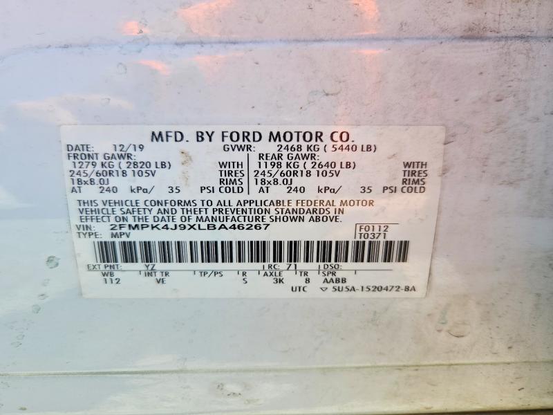 Продаж на аукціоні авто 2020 Ford Edge, vin: 2FMPK4J9XLBA46267, номер лоту: 57003216