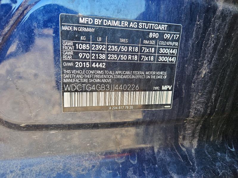 55854106 :رقم المزاد ، WDCTG4GB3JJ440226 vin ، 2018 Mercedes-benz Gla مزاد بيع