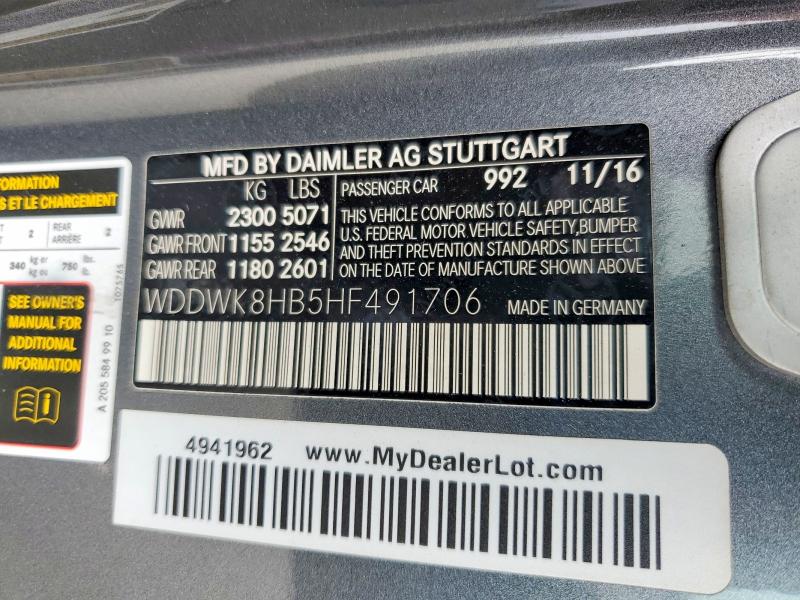 55996216 :رقم المزاد ، WDDWK8HB5HF491706 vin ، 2017 Mercedes-benz C مزاد بيع