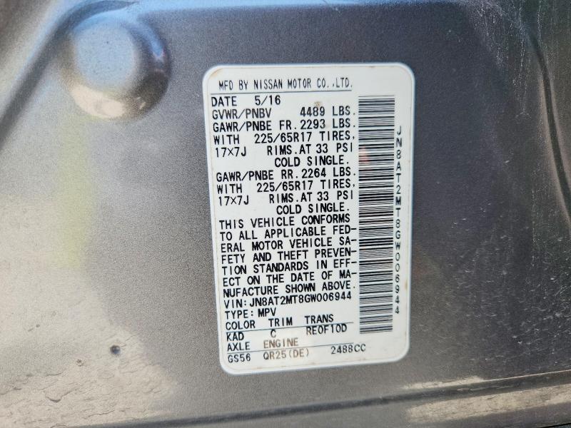 58817036 :رقم المزاد ، JN8AT2MT8GW006944 vin ، 2016 Nissan Rogue مزاد بيع