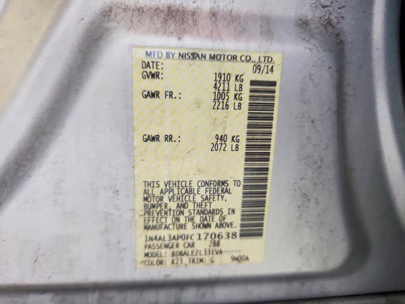 2015 Nissan Altima მანქანა იყიდება აუქციონზე, vin: 1N4AL3AP0FC170638, აუქციონის ნომერი: 58304526