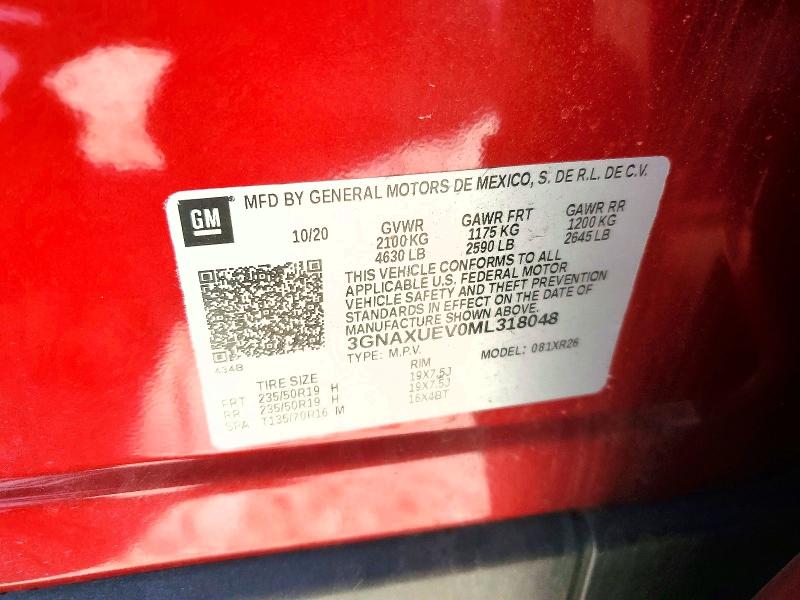 Продаж на аукціоні авто 2021 Chevrolet Equinox, vin: 3GNAXUEV0ML318048, номер лоту: 57633376