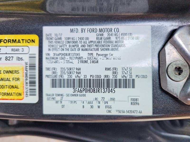 Продаж на аукціоні авто 2018 Ford Fusion, vin: 3FA6P0HD8JR137045, номер лоту: 57713696