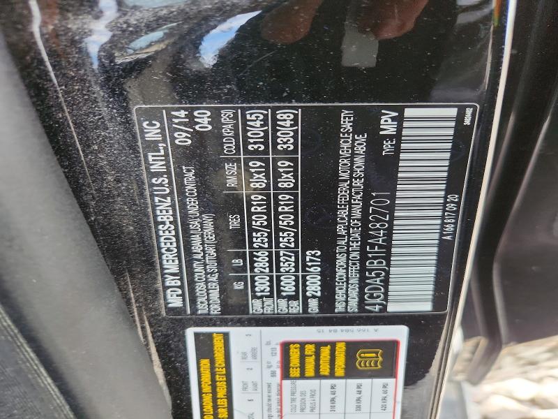 Aukcja sprzedaży 2015 Mercedes-benz Ml, vin: 4JGDA5JB1FA482701, numer aukcji: 55875836