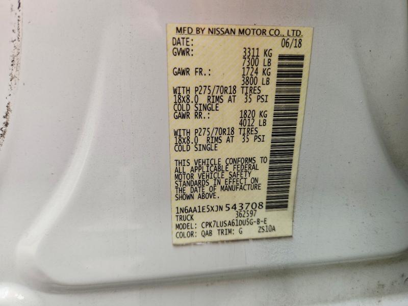 Aukcja sprzedaży 2018 Nissan Titan, vin: 1N6AA1E5XJN543708, numer aukcji: 55124326