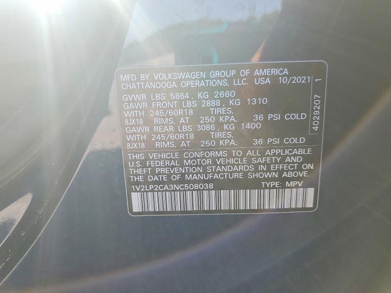 Aukcja sprzedaży 2022 Volkswagen Atlas, vin: 1V2LP2CA3NC508038, numer aukcji: 55738756
