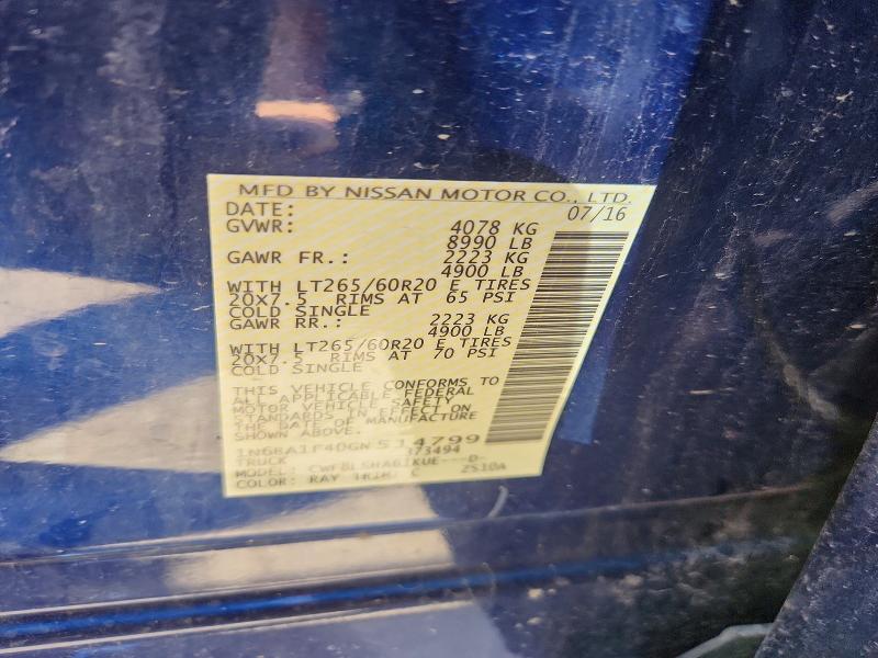 2016 Nissan Titan Xd მანქანა იყიდება აუქციონზე, vin: 1N6BA1F40GN514799, აუქციონის ნომერი: 57912796