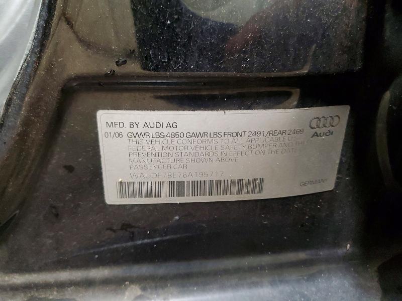 2006 Audi A4 მანქანა იყიდება აუქციონზე, vin: WAUDF78E76A195717, აუქციონის ნომერი: 57358016