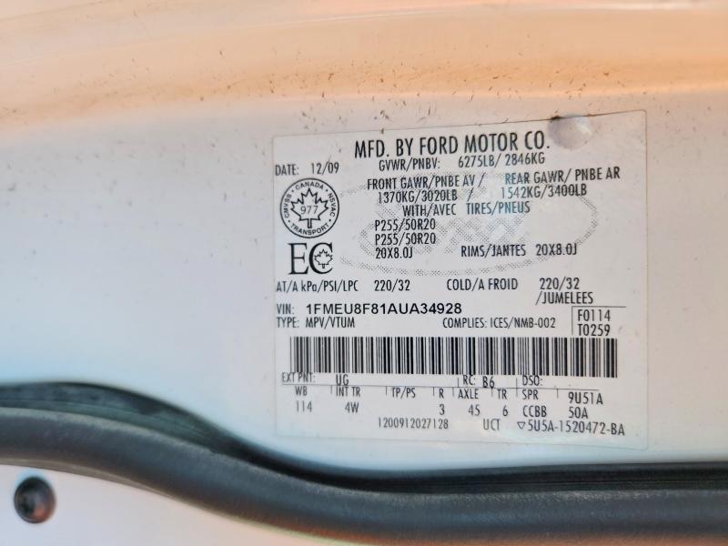 56600116 :رقم المزاد ، 1FMEU8F81AUA34928 vin ، 2010 Ford Explorer مزاد بيع