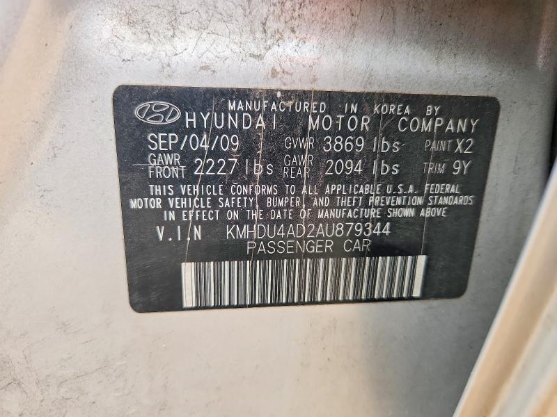 58574166 :رقم المزاد ، KMHDU4AD2AU879344 vin ، 2010 Hyundai Elantra مزاد بيع