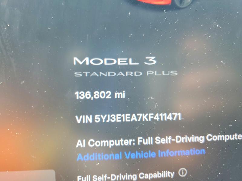 57000626 :رقم المزاد ، 5YJ3E1EA7KF411471 vin ، 2019 Tesla Model 3 مزاد بيع