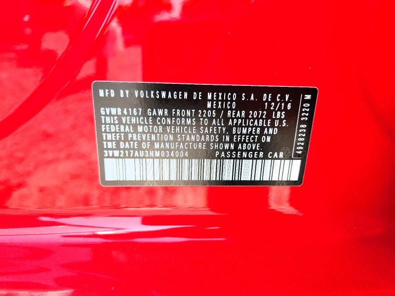 Продажа на аукционе авто 2017 Volkswagen 117, vin: 3VW217AU3HM034004, номер лота: 55591096