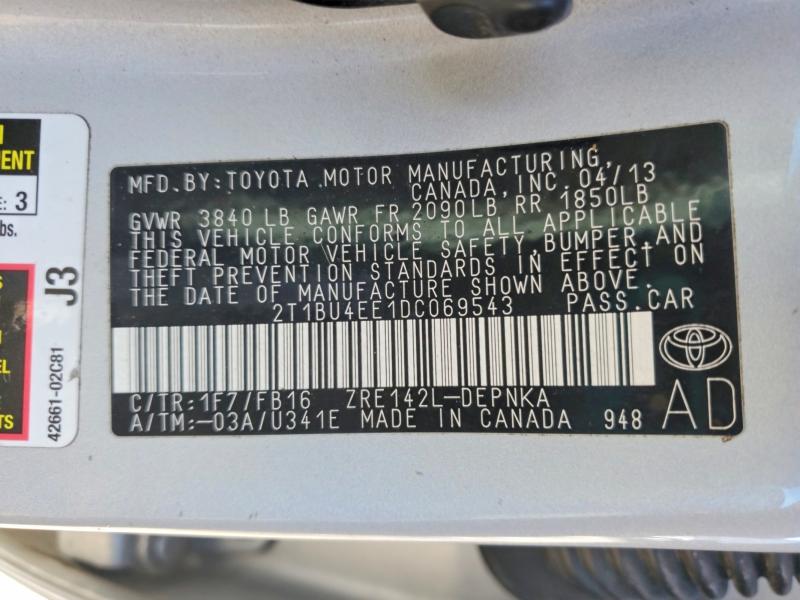 Aukcja sprzedaży 2013 Toyota Corolla, vin: 2T1BU4EE1DC069543, numer aukcji: 55530856