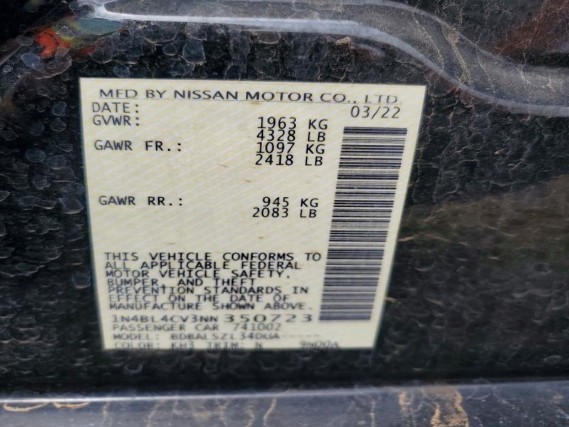 2022 Nissan Altima მანქანა იყიდება აუქციონზე, vin: 1N4BL4CV3NN350723, აუქციონის ნომერი: 57515386