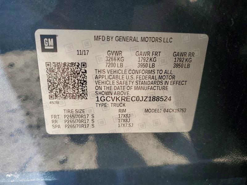 Продажа на аукционе авто 2018 Chevrolet Silverado, vin: 1GCVKREC0JZ188524, номер лота: 58100566