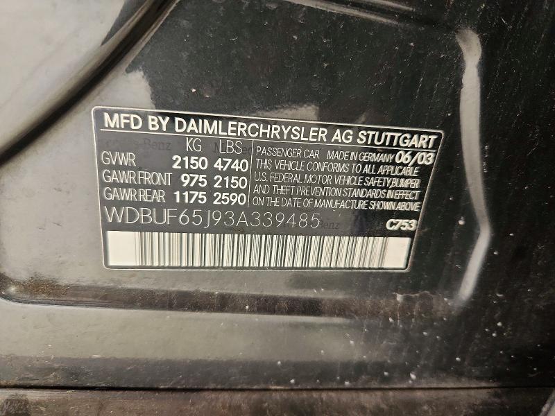 Продаж на аукціоні авто 2003 Mercedes-benz E, vin: WDBUF65J93A339485, номер лоту: 56325546