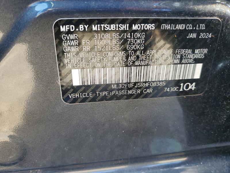 58506376 :رقم المزاد ، ML32FUFJ5RHF08385 vin ، 2024 Mitsubishi Mirage مزاد بيع