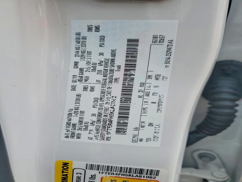 2019 Ford Ranger მანქანა იყიდება აუქციონზე, vin: 1FTER4FH5KLA81062, აუქციონის ნომერი: 58581956