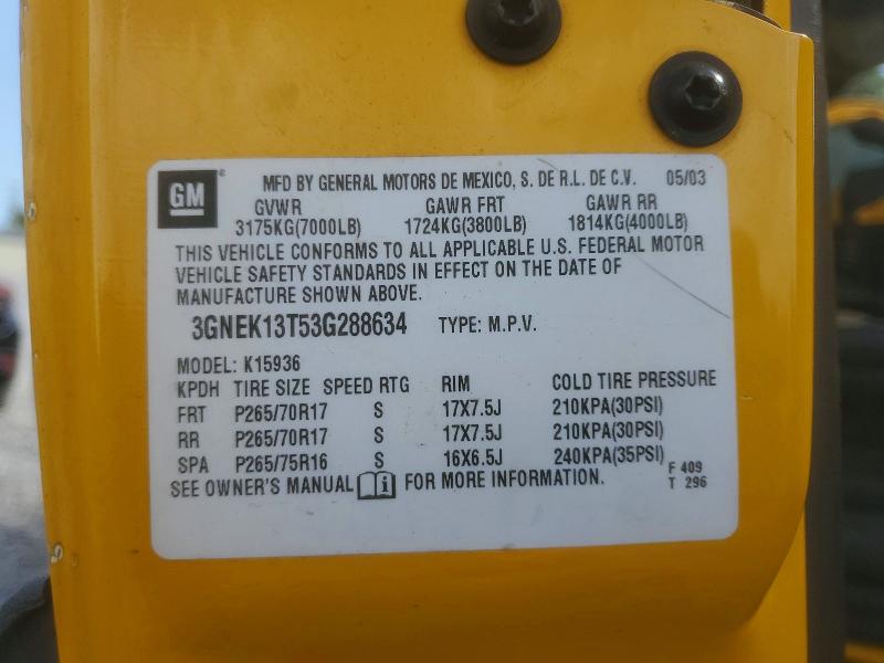 Aukcja sprzedaży 2003 Chevrolet Avalance, vin: 3GNEK13T53G288634, numer aukcji: 56904676