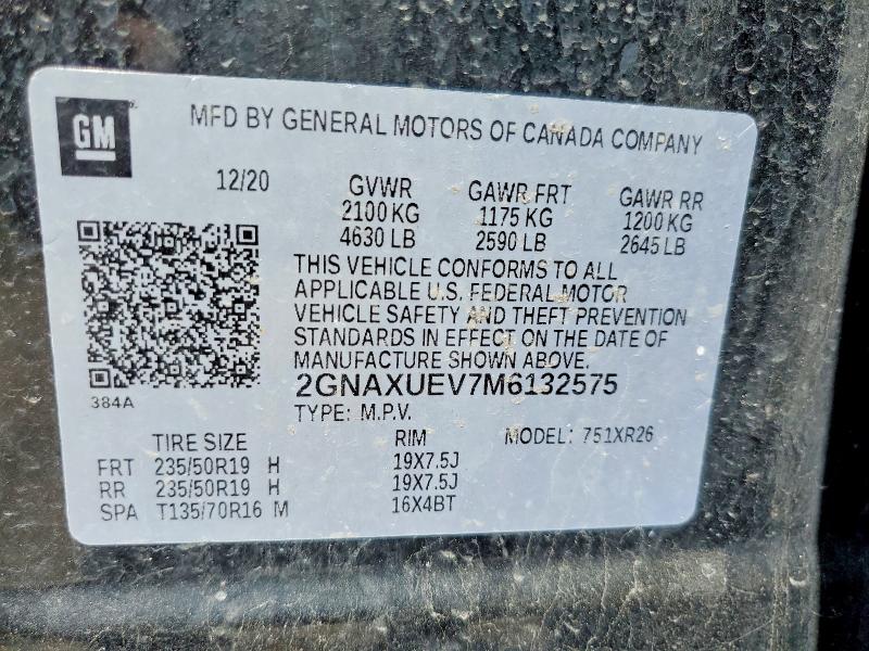 2021 Chevrolet Equinox მანქანა იყიდება აუქციონზე, vin: 2GNAXUEV7M6132575, აუქციონის ნომერი: 56087406