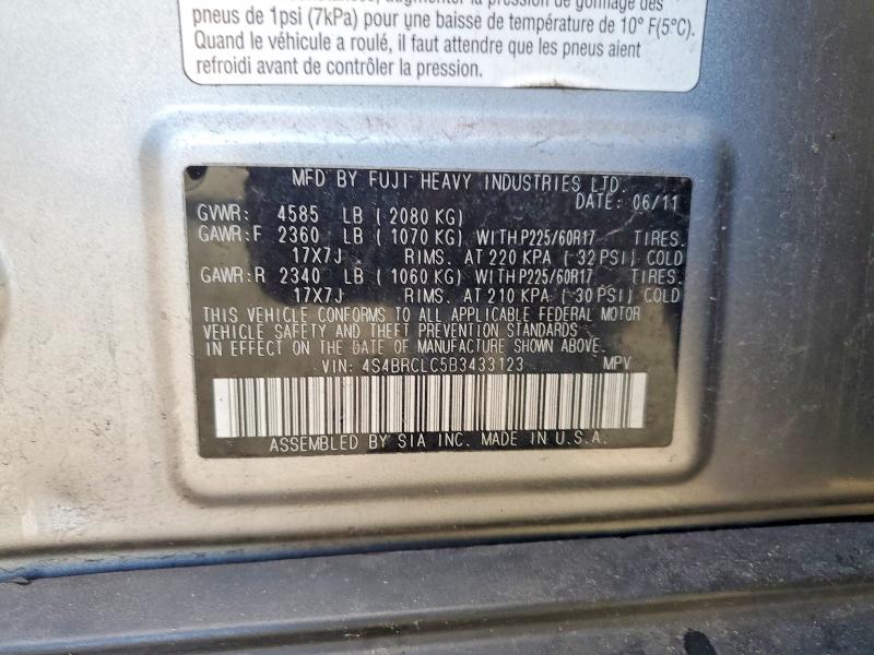 2011 Subaru Outback მანქანა იყიდება აუქციონზე, vin: 4S4BRCLC5B3433123, აუქციონის ნომერი: 57350906