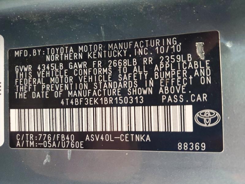 Aukcja sprzedaży 2011 Toyota Camry, vin: 4T4BF3EK1BR150313, numer aukcji: 56692606