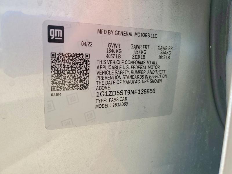 Продаж на аукціоні авто 2022 Chevrolet Malibu, vin: 1G1ZD5ST9NF136656, номер лоту: 57955166