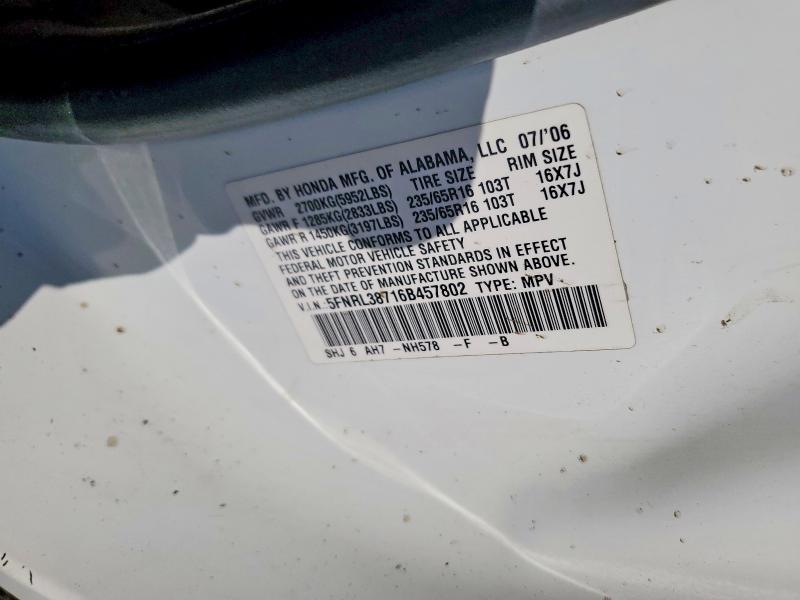 56232556 :رقم المزاد ، 5FNRL38716B457802 vin ، 2006 Honda Odyssey مزاد بيع