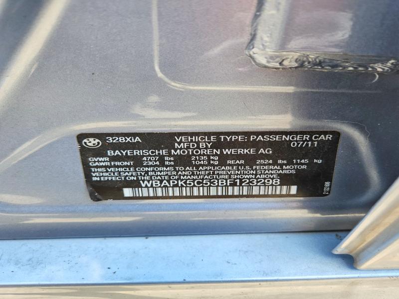 2011 Bmw 328 მანქანა იყიდება აუქციონზე, vin: WBAPK5C53BF123298, აუქციონის ნომერი: 58696636