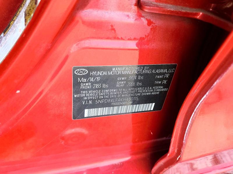 2019 Hyundai Elantra მანქანა იყიდება აუქციონზე, vin: 5NPD84LF4KH480115, აუქციონის ნომერი: 57947266