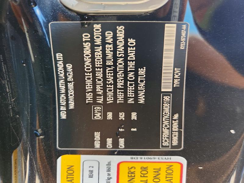 Aukcja sprzedaży 2019 Aston Martin Db11, vin: SCFRMFCW7KGM08196, numer aukcji: 58358106