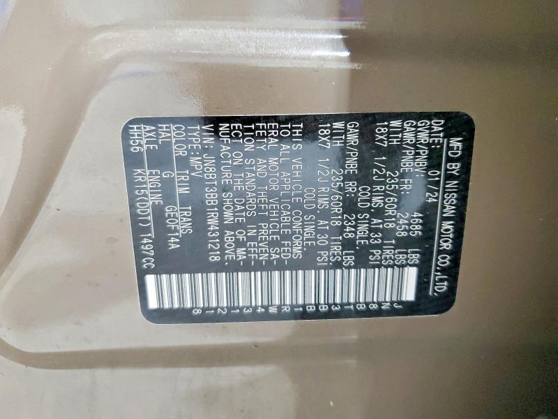 Aukcja sprzedaży 2024 Nissan Rogue, vin: JN8BT3BB1RW431218, numer aukcji: 58752026