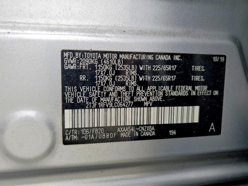 Продажа на аукционе авто 2020 Toyota Rav4, vin: 2T3F1RFV9LC064277, номер лота: 57975506