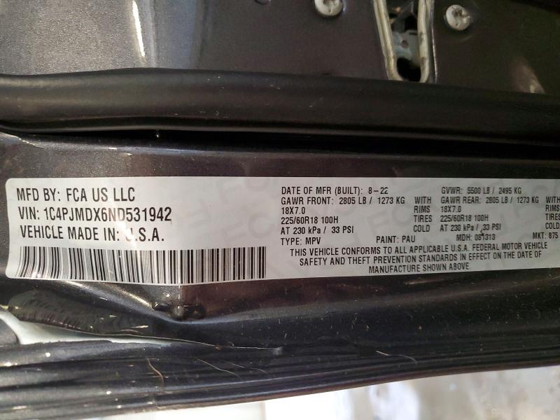 Продажа на аукционе авто 2022 Jeep Cherokee, vin: 1C4PJMDX6ND531942, номер лота: 57752456