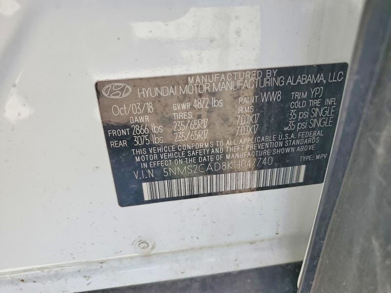 56249806 :رقم المزاد ، 5NMS2CAD8KH047740 vin ، 2019 Hyundai Santa Fe مزاد بيع