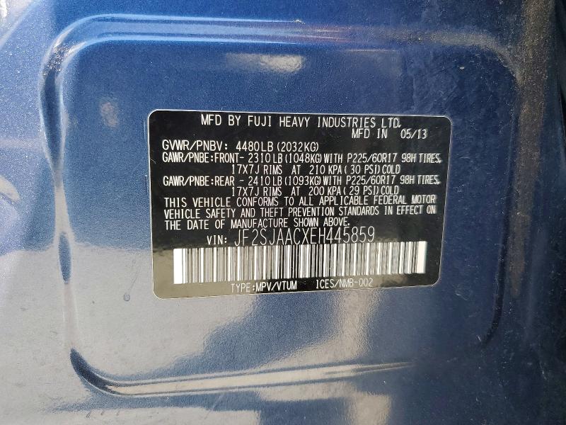2014 Subaru Forester მანქანა იყიდება აუქციონზე, vin: JF2SJAACXEH445859, აუქციონის ნომერი: 55779076