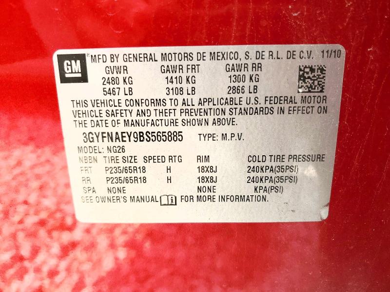 50409896 :رقم المزاد ، 3GYFNAEY9BS565885 vin ، 2011 Cadillac Srx مزاد بيع