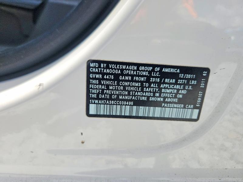 Продаж на аукціоні авто 2012 Volkswagen Passat, vin: 1VWAH7A36CC039495, номер лоту: 57679136