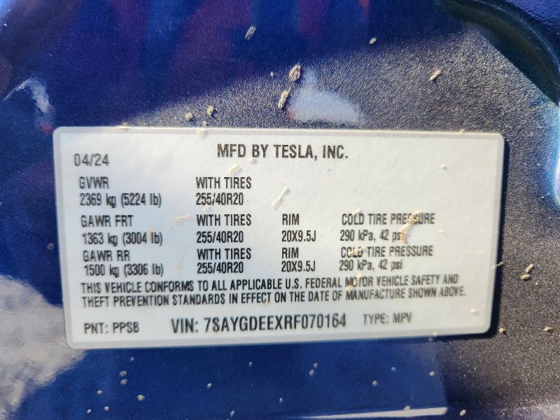 Продаж на аукціоні авто 2024 Tesla Model Y, vin: 7SAYGDEEXRF070164, номер лоту: 55723176