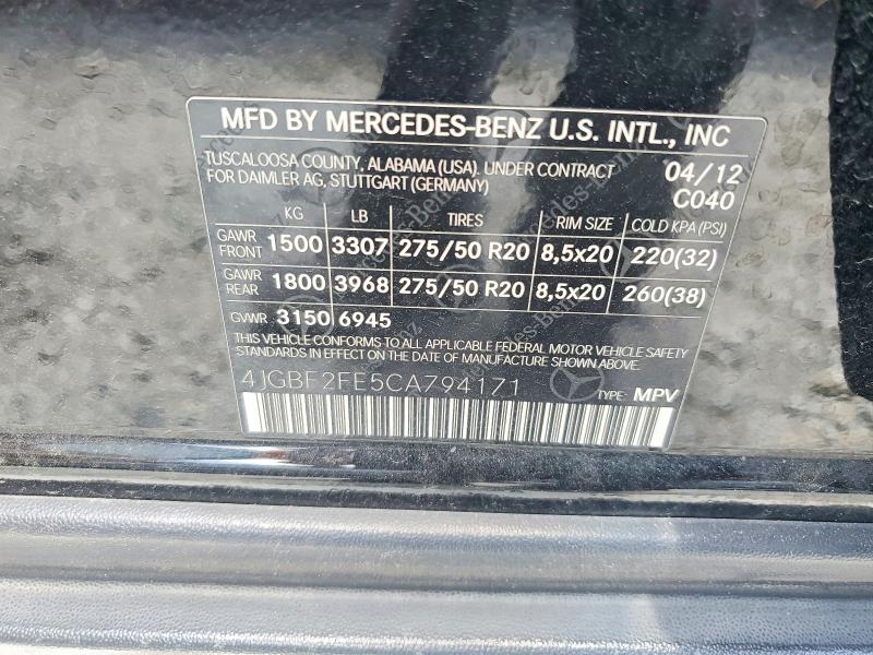 Auction sale of the 2012 Mercedes-benz Gl, vin: 4JGBF2FE5CA794171, lot number: 55829506