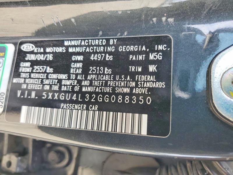 57970086 :رقم المزاد ، 5XXGU4L32GG088350 vin ، 2016 Kia Optima مزاد بيع