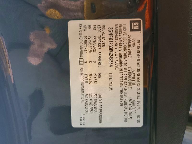 55563636 :رقم المزاد ، 3GNFK12338G249554 vin ، 2008 Chevrolet Avalanche مزاد بيع