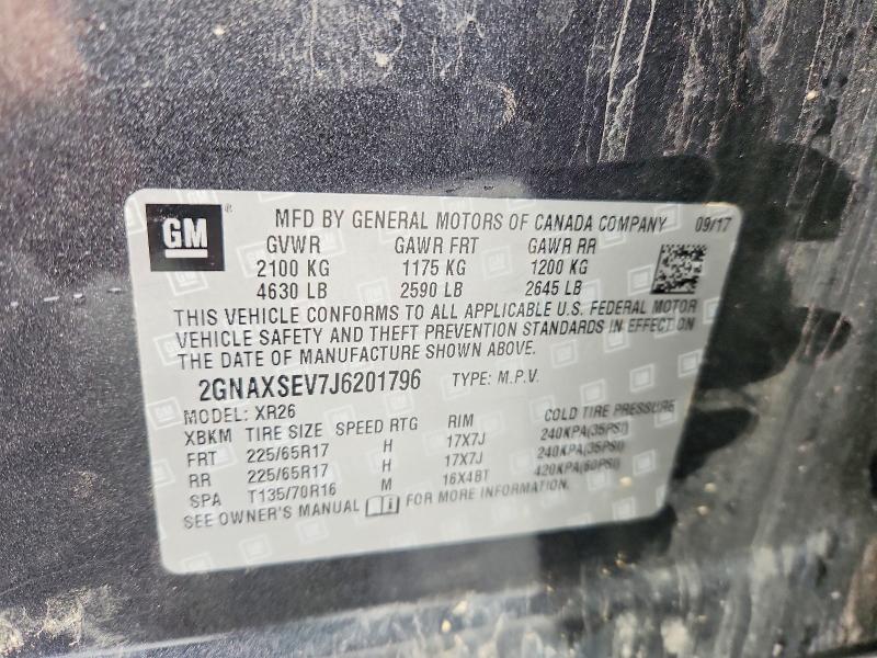 58210936 :رقم المزاد ، 2GNAXSEV7J6201796 vin ، 2018 Chevrolet Equinox مزاد بيع