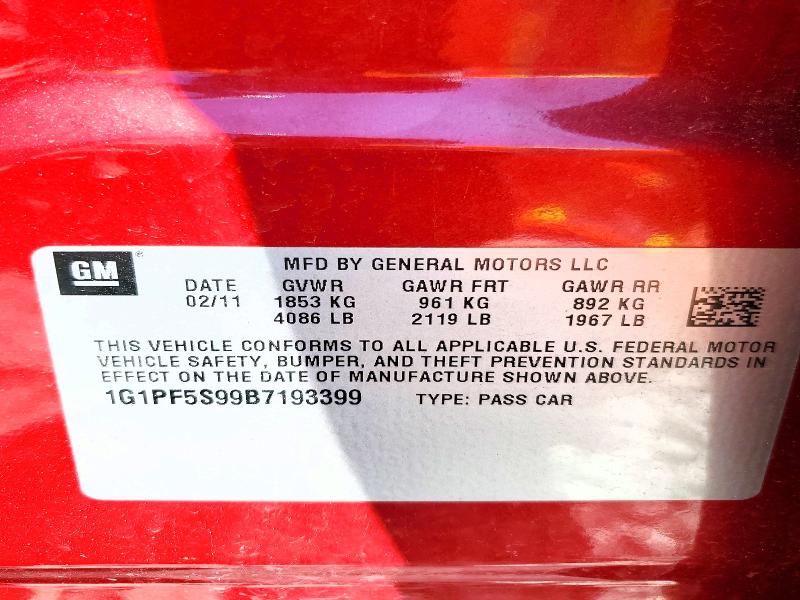 55653656 :رقم المزاد ، 1G1PF5S99B7193399 vin ، 2011 Chevrolet Cruze مزاد بيع